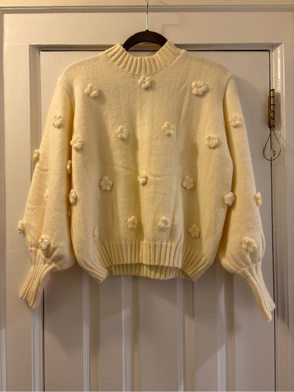 MINKPINK Cream Pom-Pom Floral Turtleneck Sweater
